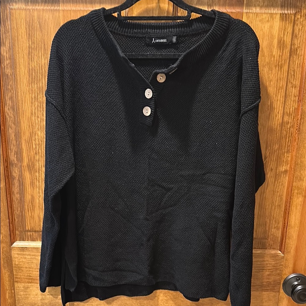 Anrabess Women’s Loose Waffle Knit Sweater Set Classic Black